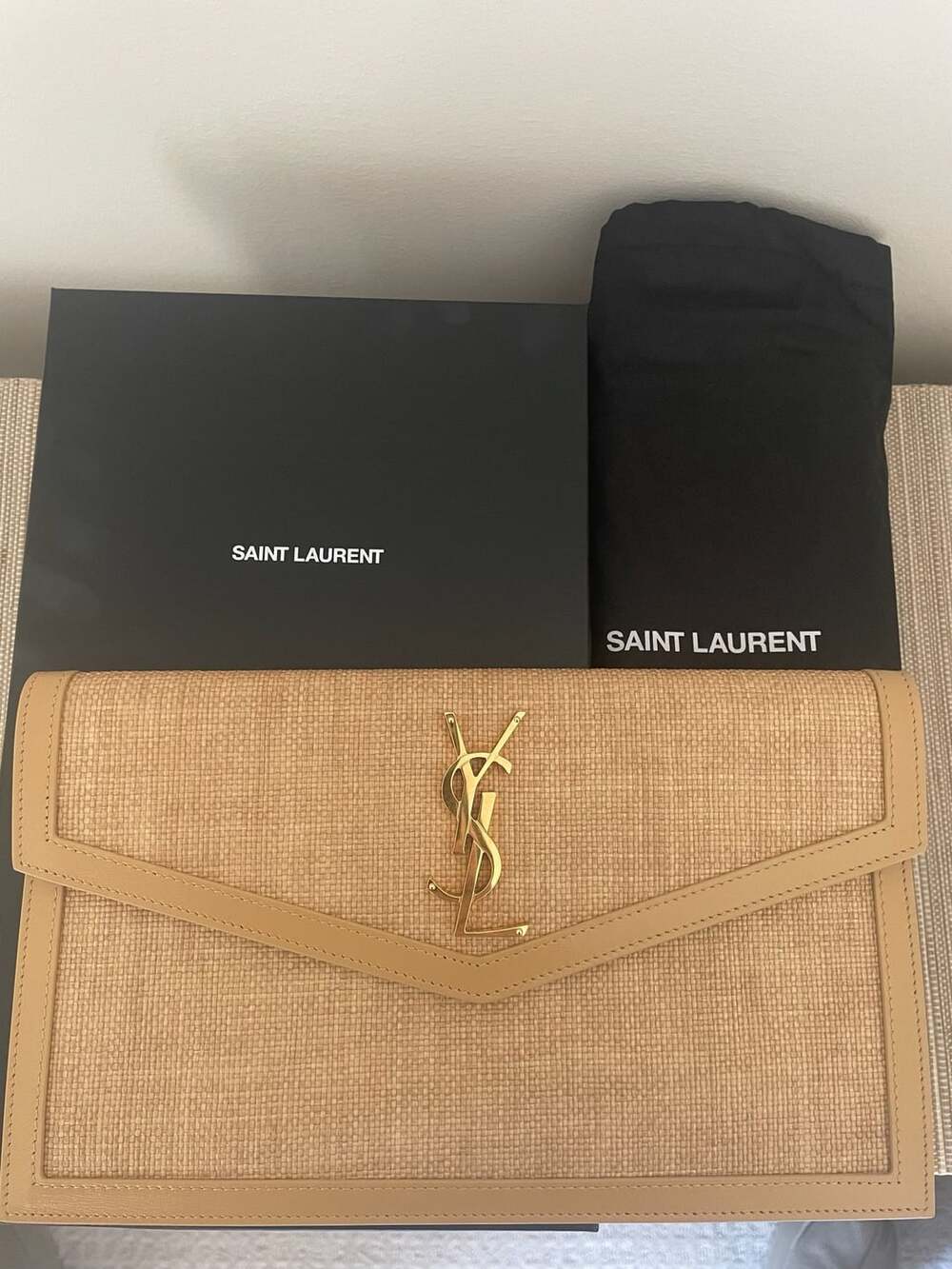 Saint Laurent Uptown Pouch in Micro Raffia